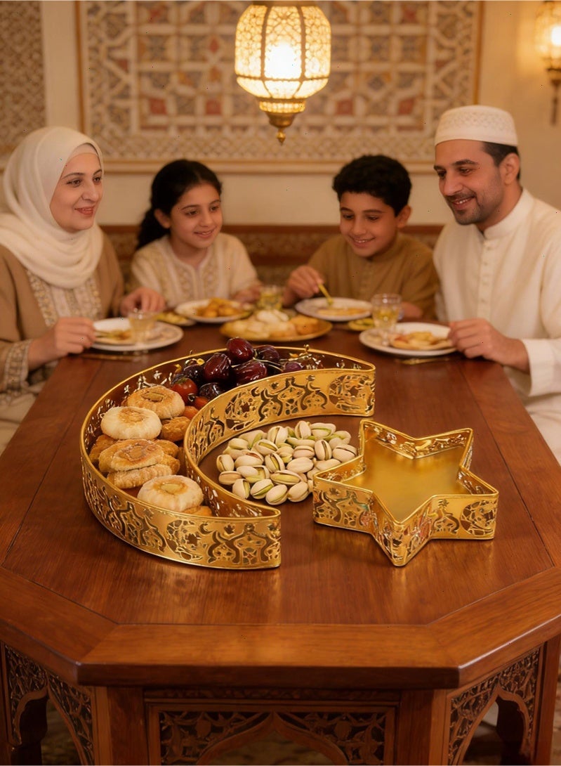 يواوليتي صينية رمضان - صينية رمضان من الحديد على شكل قمر ونجمة ذهبية، صينية تقديم معدنية للمائدة، زينة رمضان لمهرجان عيد الفطر الإسلامي - Image 5